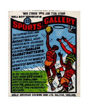 1958 Anglo American Chewing Gum Bell Boy Sports Gallery #23 Harlem Globetrotters Wax Wrapper Card Insert front